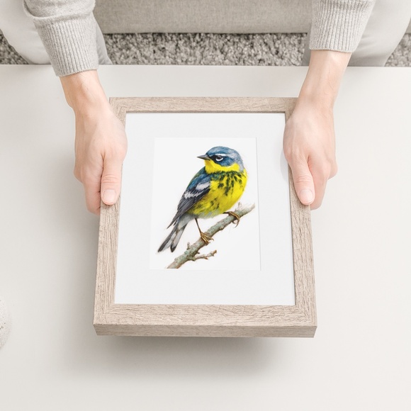 Watercolor Magnolia Warbler Bird Portrait Wall Art Print Poster , Unframed - Picture 6 of 7